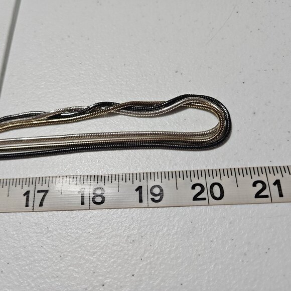 Vintage Tri Tone Triple Strand Snake Chain Statement Necklace Fashion Jewelry - Picture 6 of 6